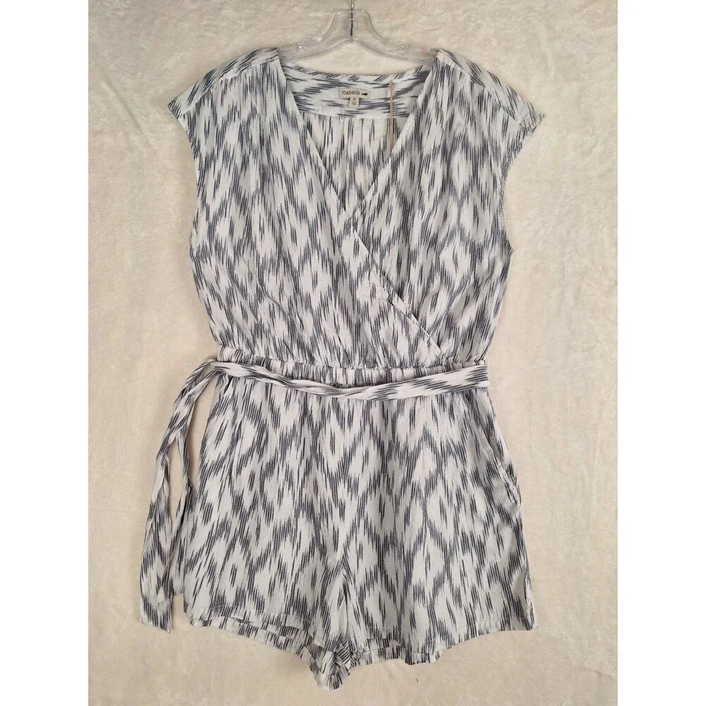 Toad & Co Shakti Womens XL Romper Organic Cotton Belt Pleated Shorts Ikat Nwt